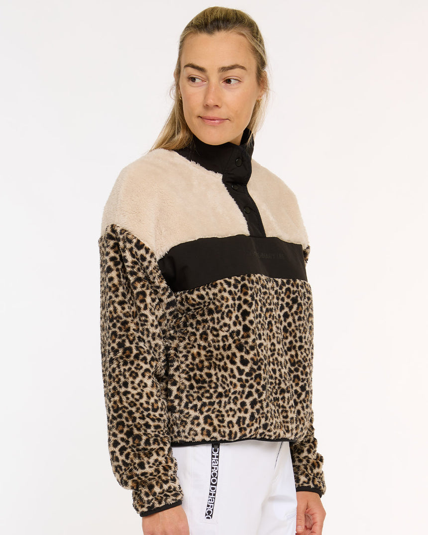 Womens Sherpa Half Zip Fleece | Leopard