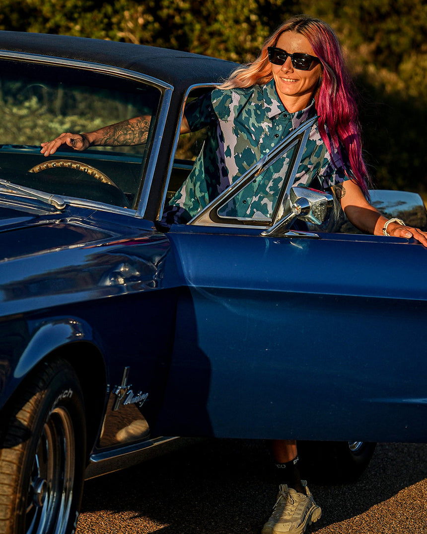 Womens Tech Party Shirt | Isa Signature - Purple Leopard